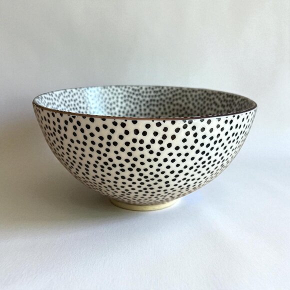 Thyme & Table 7 Inch Ceramic Bowl Black Polka Dot Speckled Cereal Soup Dish - Picture 1 of 3